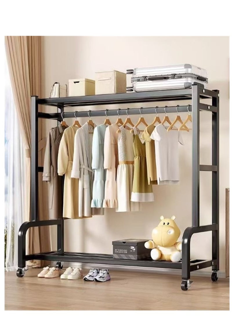 Generic Metal Garment Rack, Multi-functional Clothes Rack Coat Rack with Bottom Storage Shelf and Wheels, Portable Freestanding Hanger Shelf Clothes Organizer Metal Stand for Shoes Hats Clothes Handbags Toys Luggage Bag and Kitchen Utensils (Black-120*150CM)  - Image 2