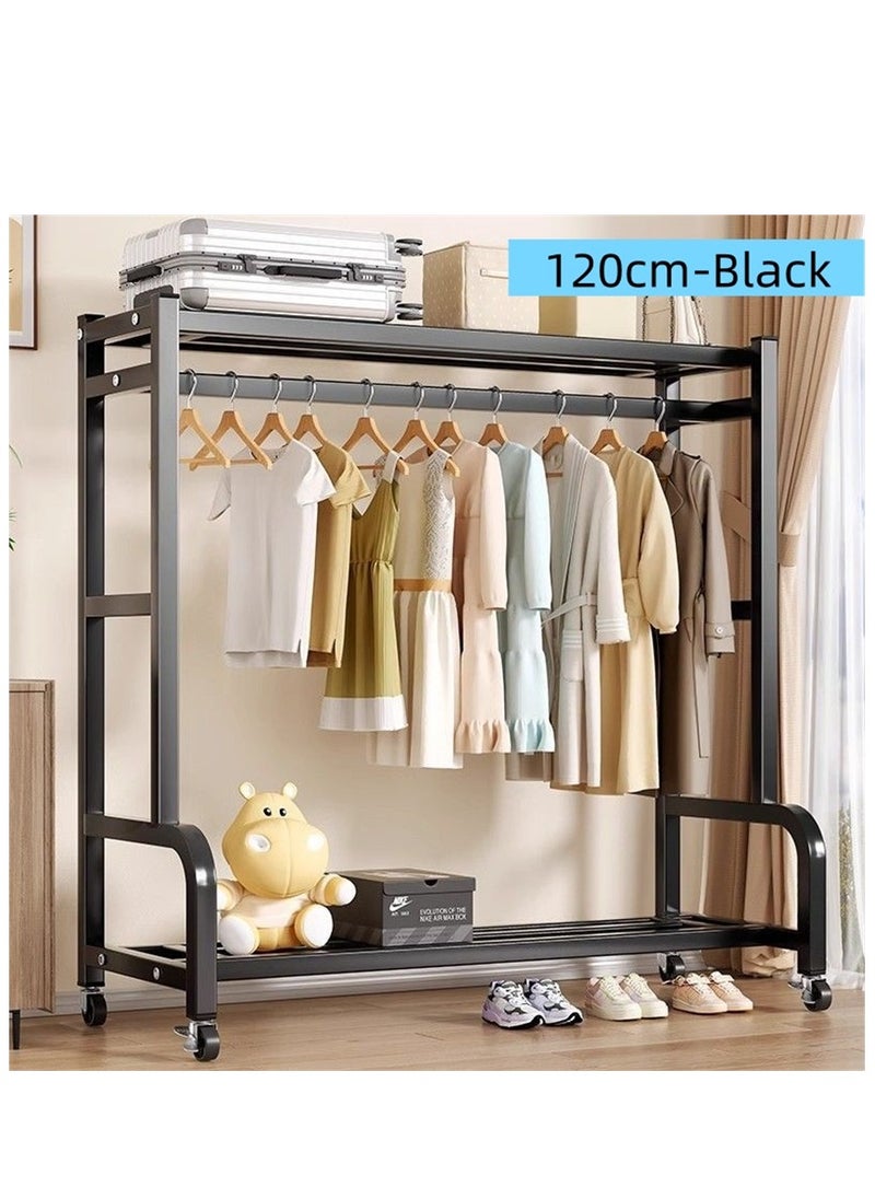 Generic Metal Garment Rack, Multi-functional Clothes Rack Coat Rack with Bottom Storage Shelf and Wheels, Portable Freestanding Hanger Shelf Clothes Organizer Metal Stand for Shoes Hats Clothes Handbags Toys Luggage Bag and Kitchen Utensils (Black-120*150CM)  - Image 1