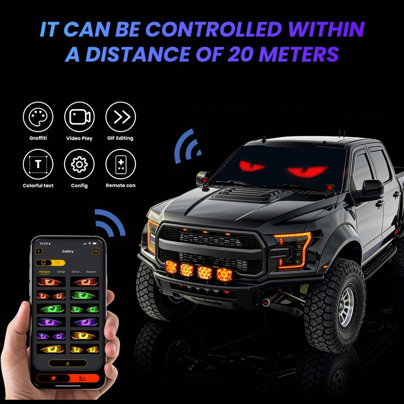 RHYVON 2PCS Devil Eyes Light for Carsï¼ŒLed Eyes for Car Windshieldï¼ŒProgrammable Led Signï¼ŒControlled by a Remote Control and a Bluetooth APPï¼ŒSuitable for Cars, SUVs & Trucks. - Image 5