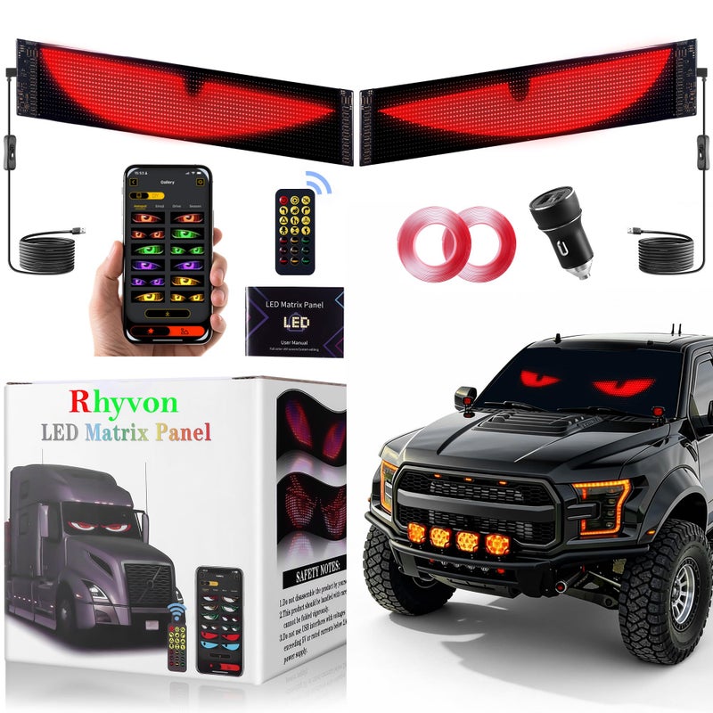 RHYVON 2PCS Devil Eyes Light for Carsï¼ŒLed Eyes for Car Windshieldï¼ŒProgrammable Led Signï¼ŒControlled by a Remote Control and a Bluetooth APPï¼ŒSuitable for Cars, SUVs & Trucks. - Image 1