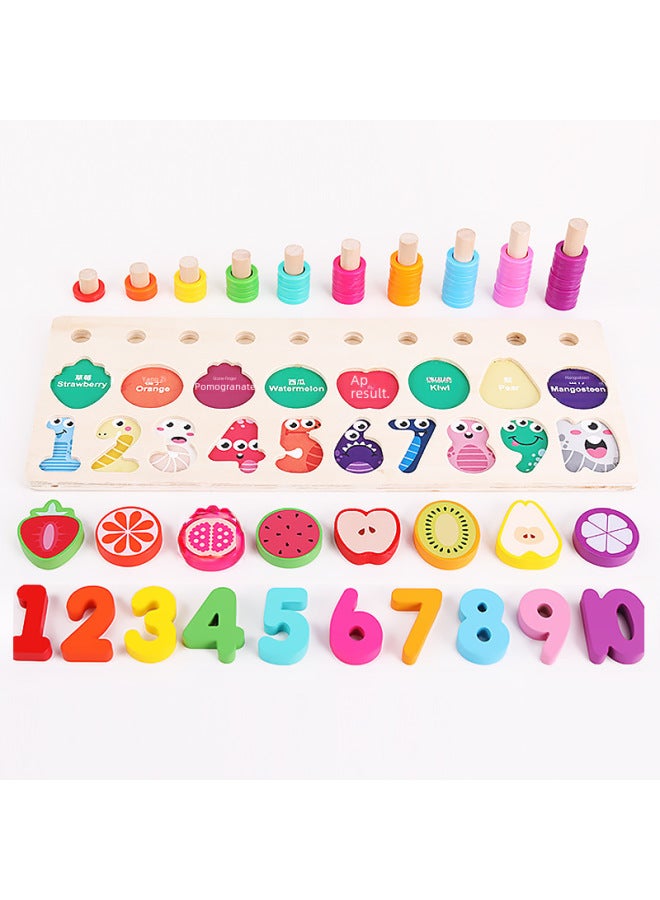 Educational Children's Toy Three-In-One Number Board Fruit Shape Matching Puzzle Wood Made Intelligent Plaything For Kids-Color:Rainbow Fruit Numbers - Image 3