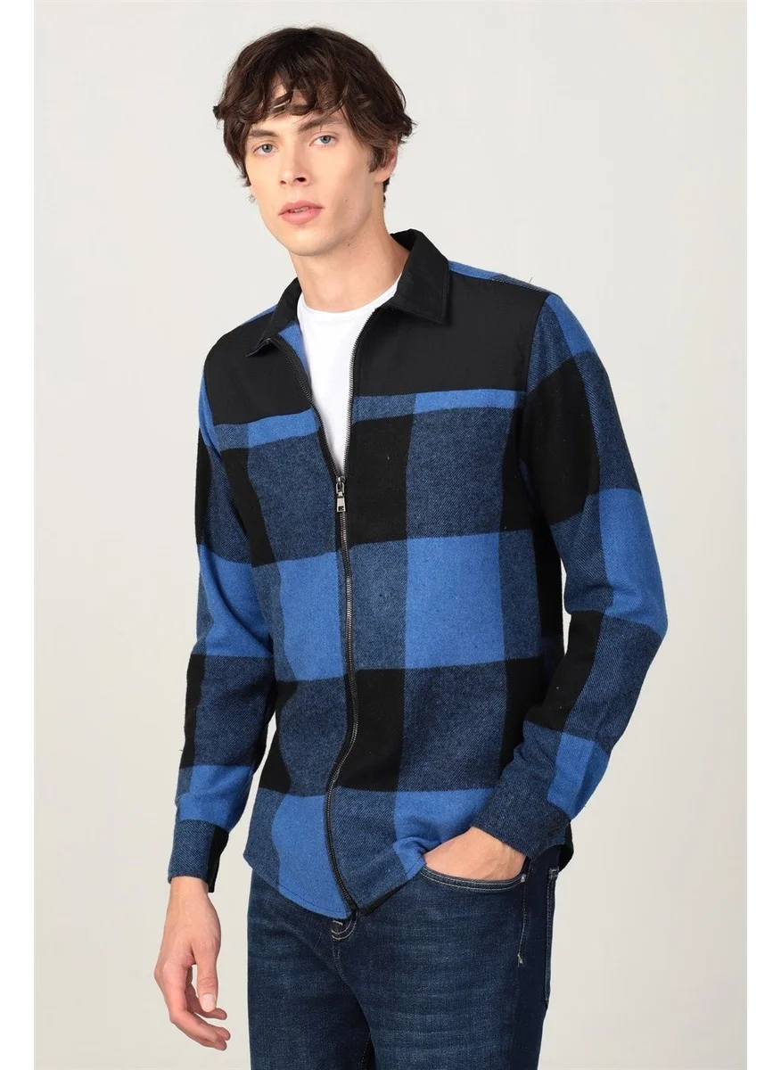 تودورس Slim Fit Long Sleeve Winter Lumberjack Zippered Pieced Men's Shirt
