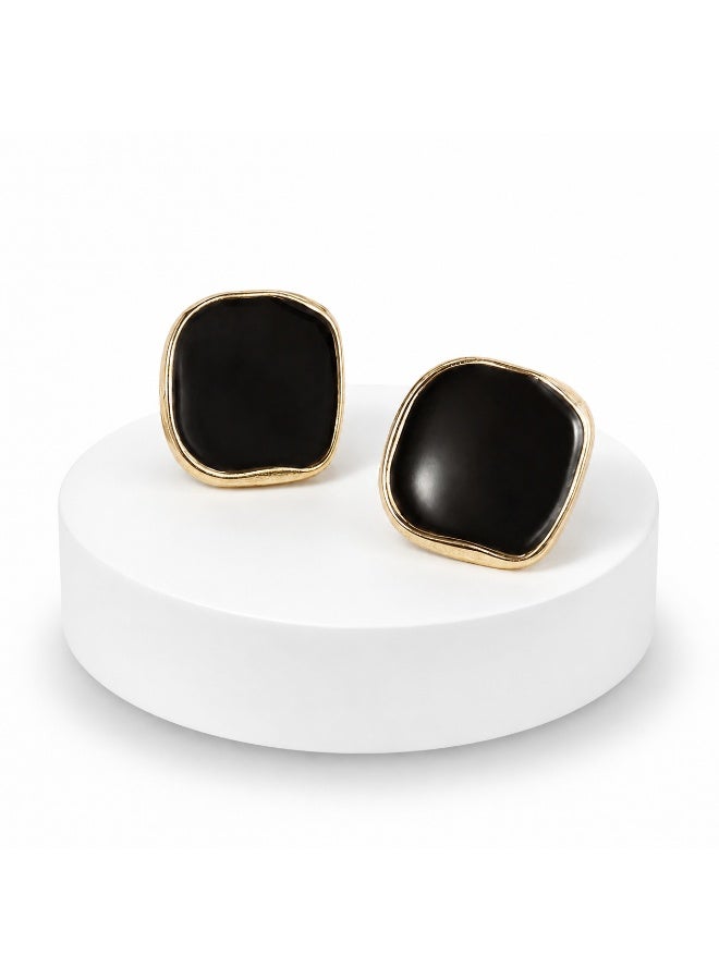Nevara Classic Square Black Stud Earrings with Gold Frame – Elegant Women’s Fashion Accessories for Daily Wear, Office & Special Occasions - Image 1