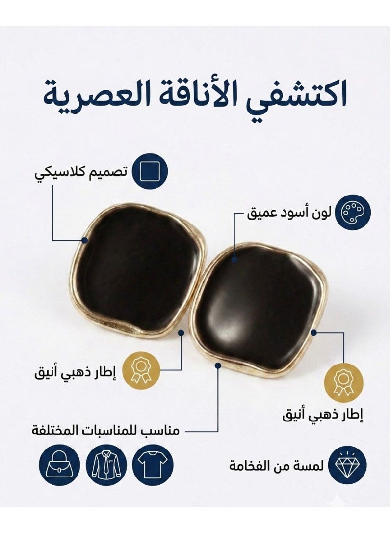 Nevara Classic Square Black Stud Earrings with Gold Frame – Elegant Women’s Fashion Accessories for Daily Wear, Office & Special Occasions - Image 2