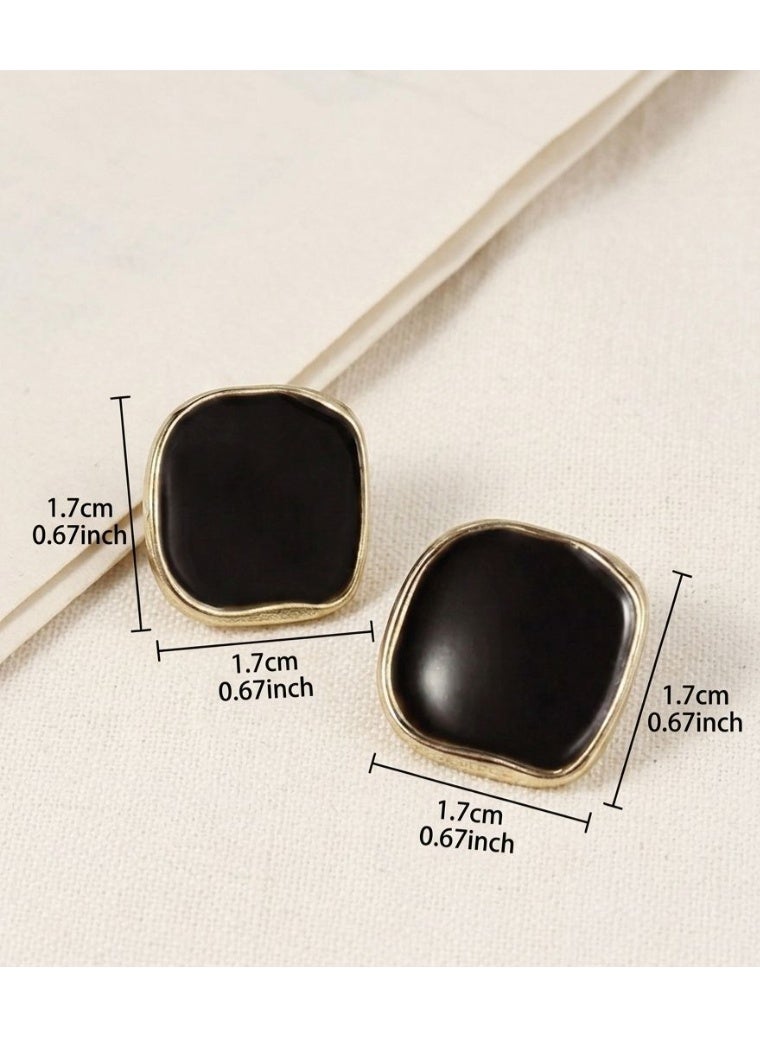 Nevara Classic Square Black Stud Earrings with Gold Frame – Elegant Women’s Fashion Accessories for Daily Wear, Office & Special Occasions - Image 4