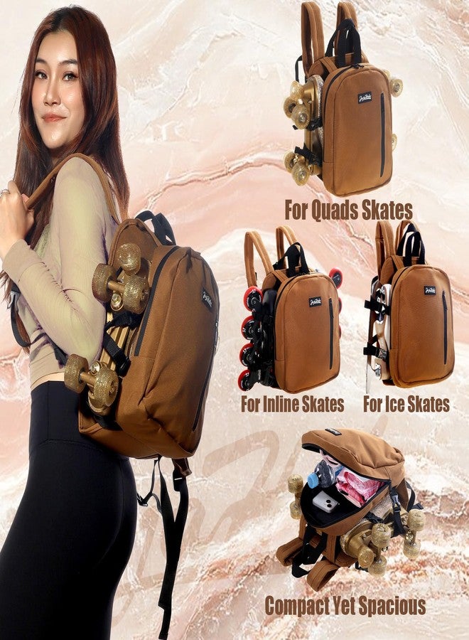 JajaHoho Roller skates bags for Women Men, Multi-functional Sports Backpack for Rollerskates, Ice skates, Inline skates, Skate Gear Storage, Durable and Stylish, 11 x 9 x 3 inches (Chestnut Brown) - Image 2