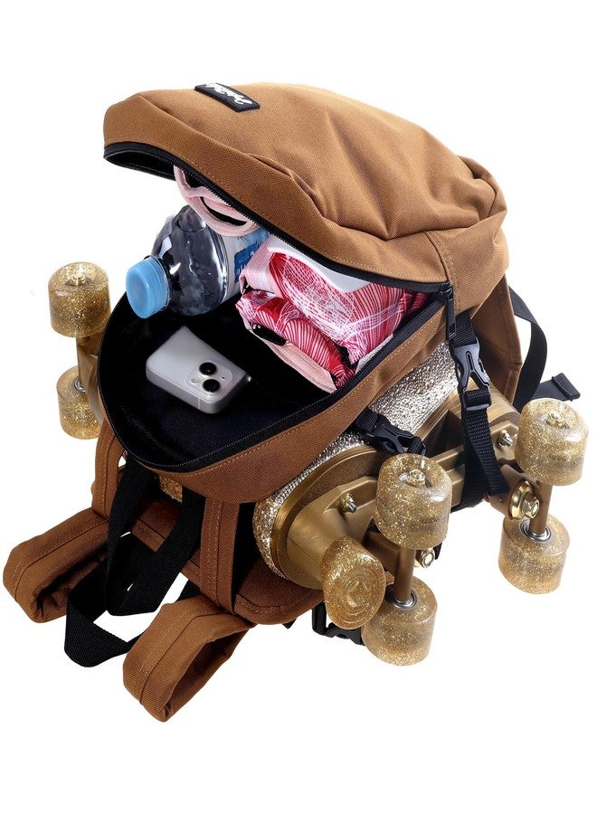 JajaHoho Roller skates bags for Women Men, Multi-functional Sports Backpack for Rollerskates, Ice skates, Inline skates, Skate Gear Storage, Durable and Stylish, 11 x 9 x 3 inches (Chestnut Brown) - Image 5