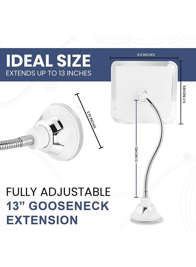 Mirrorvana Flexible Fogless Shower Mirror for Bathroom Shaving with Height Adjustable Gooseneck Extension, 360° Swivel and Upgraded Suction Cup - Shatterproof 6.3" x 6.3" Surface - Image 4