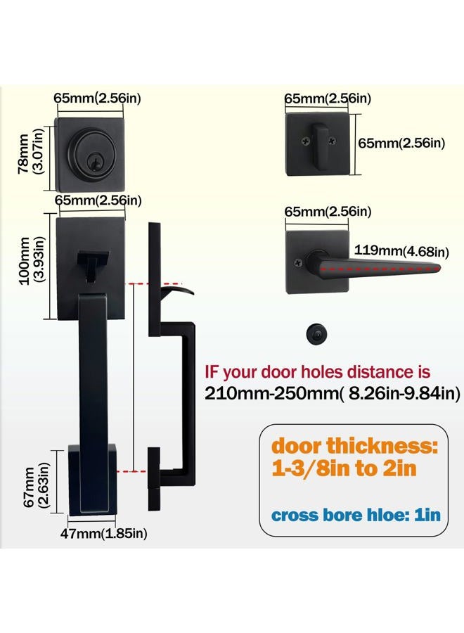 HISAFE Iron Black Double Door Handle Set for Front Entry Door, Halifax Keyed & Dummy Door Handleset with Square Deadbolt and Lever, 2 Keyed-Alike Single Cylinders, Reversible - Image 3
