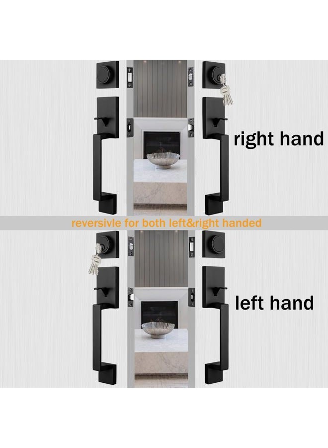 HISAFE Iron Black Double Door Handle Set for Front Entry Door, Halifax Keyed & Dummy Door Handleset with Square Deadbolt and Lever, 2 Keyed-Alike Single Cylinders, Reversible - Image 5