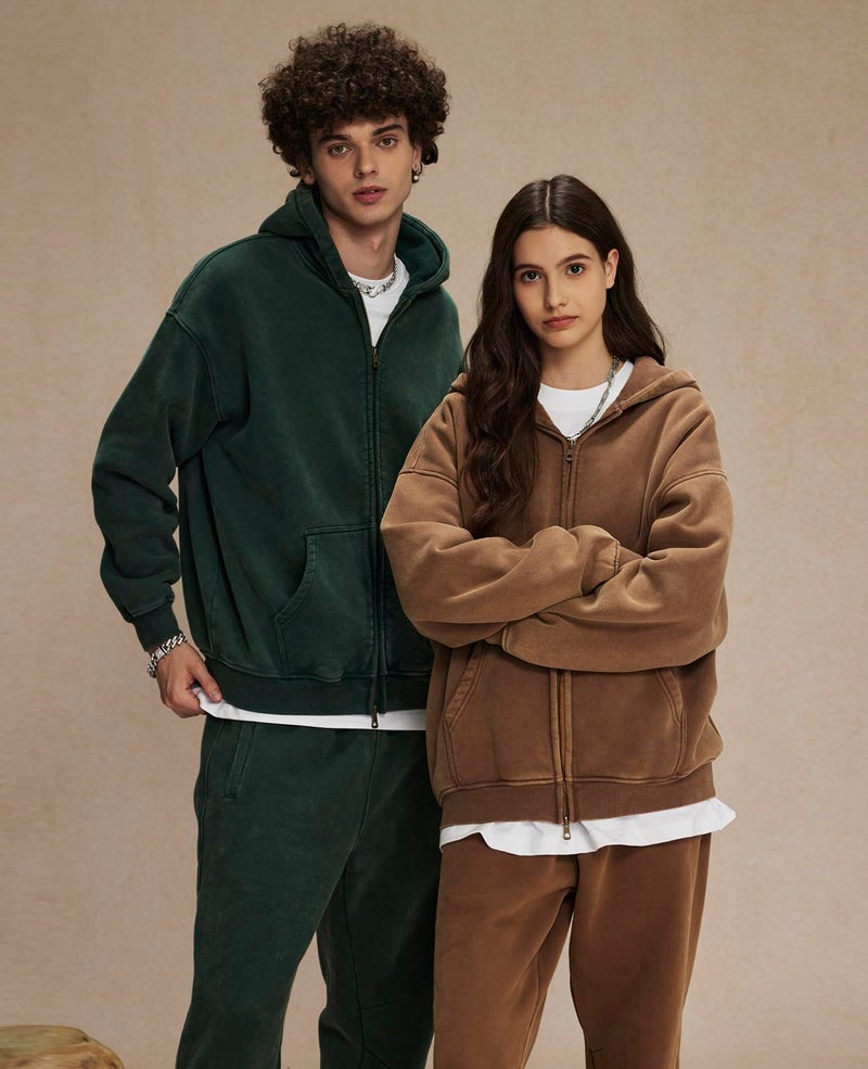 KEEPSHOWING Womens and Mens Zip Up Hoodies Long Sleeve Fall Oversized Sweatshirts Acid Wash Y2K Jacket with Pockets(Green M) - Image 5