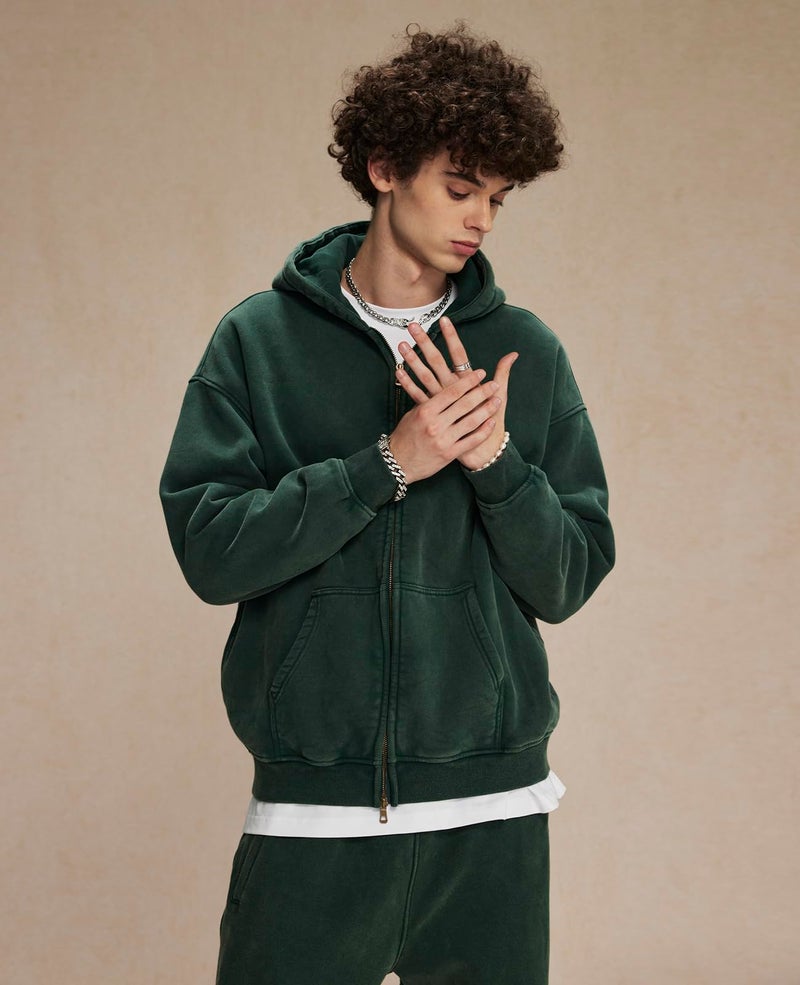 KEEPSHOWING Womens and Mens Zip Up Hoodies Long Sleeve Fall Oversized Sweatshirts Acid Wash Y2K Jacket with Pockets(Green M) - Image 3