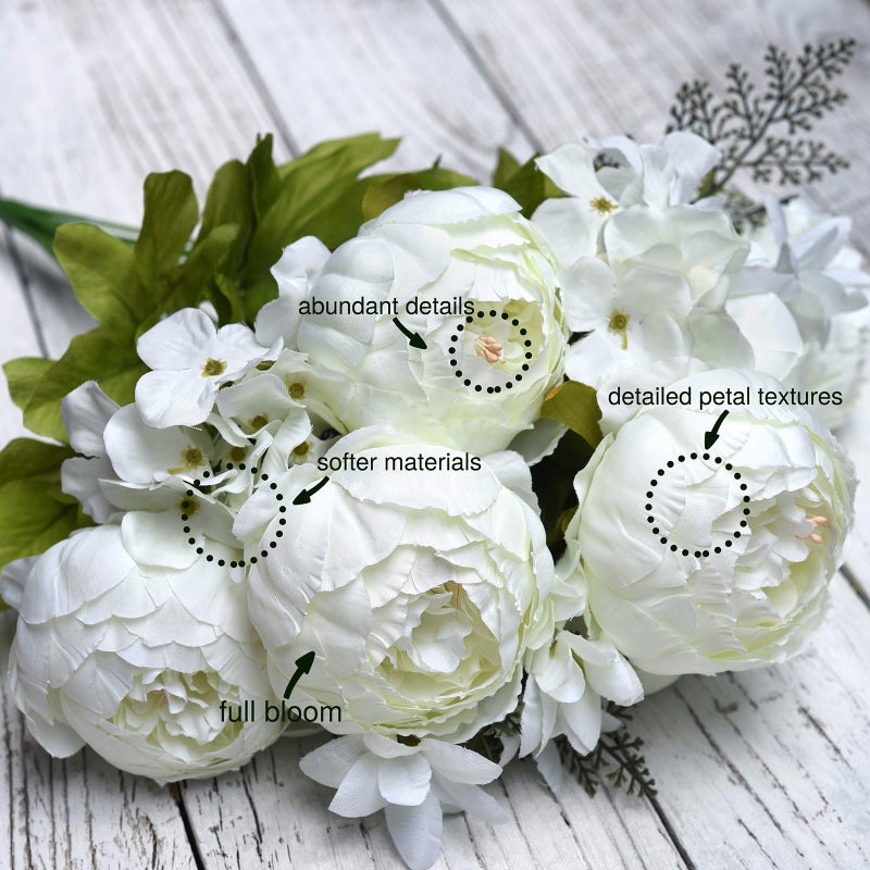 FiveSeasonStuff Vintage Artificial Peonies Silk Peony Flowers and Hydrangeas for Wedding Bridal Home DÃ©cor â€“ Beautiful Floral Centerpiece Arrangement Decoration with 2 Bouquets (Ivory White) - Image 4