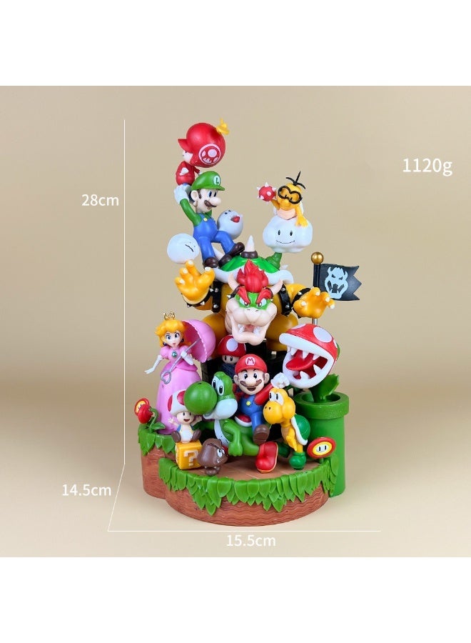 general Super Mario Anime Figure Model of Mario with Red Mushroom, Green Mushroom and Princess in Combo Scene. Desktop Decoration Ornament, Ideal Birthday Gift, Collectible Action Figure Toy 28 cm - Image 1