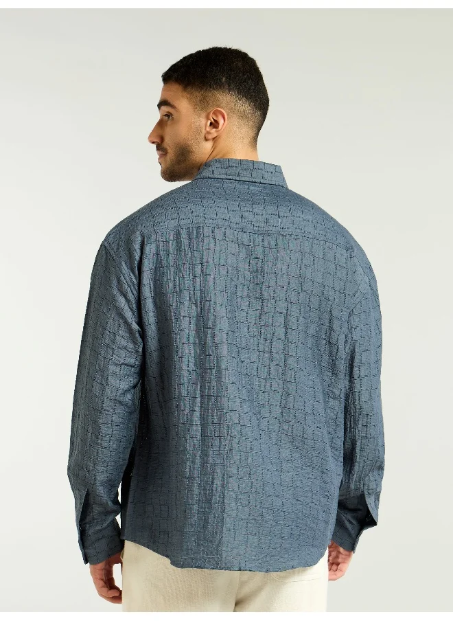 بيونغ Airforce Blue Textured Jacquard Shirt