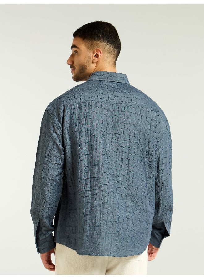 Beyoung Airforce Blue Textured Jacquard Shirt  - Image 2