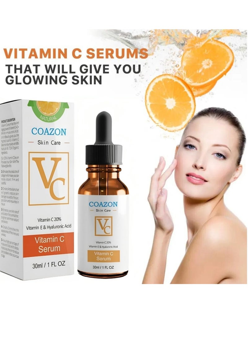 COAZON Vitamin C Serum for Face with Vitamin E and Hyaluronic Acid Boost Skin Collagen Hydrate and Plump Skin Anti Aging and Wrinkle Facial Serum Brightening Skin Corrector 30ml - Image 4