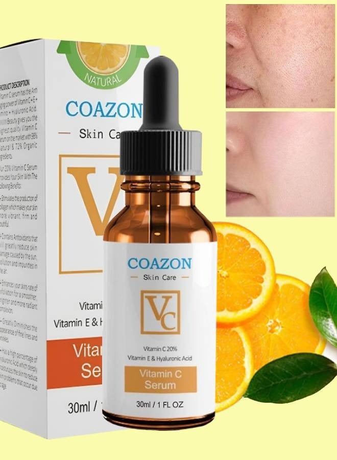 COAZON Vitamin C Serum for Face with Vitamin E and Hyaluronic Acid Boost Skin Collagen Hydrate and Plump Skin Anti Aging and Wrinkle Facial Serum Brightening Skin Corrector 30ml - Image 1