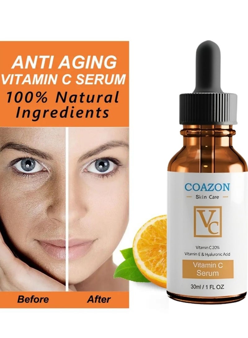 COAZON Vitamin C Serum for Face with Vitamin E and Hyaluronic Acid Boost Skin Collagen Hydrate and Plump Skin Anti Aging and Wrinkle Facial Serum Brightening Skin Corrector 30ml - Image 2