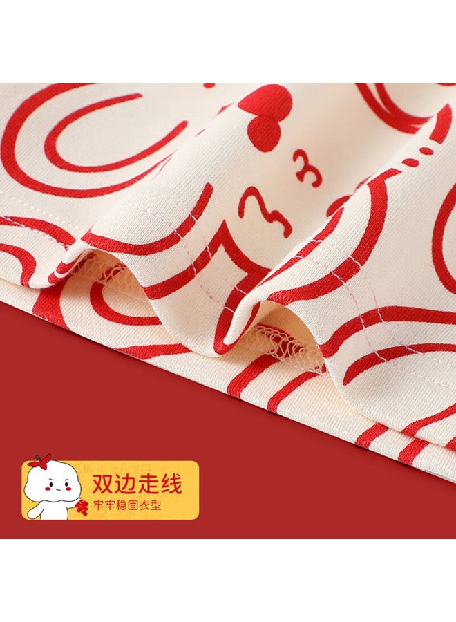 Tinsino Kids Homewear Boys And Girls Underwear Set Red Pajamas With Little Red Rabbit And Bear For Toddlers And Children - Image 2