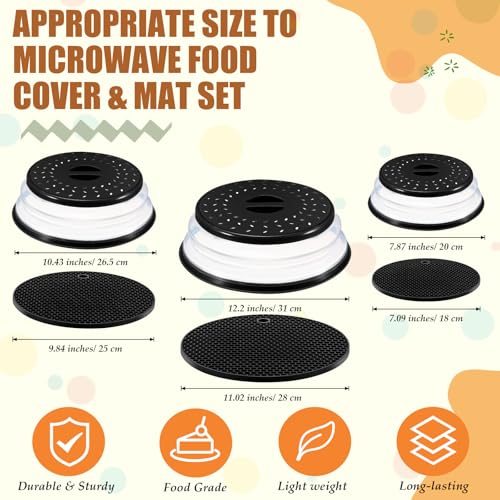 Baderke 3 Set Microwave Food Cover and Silicone Mat 78 105 12 Microwave Splatter Cover for Food Collapsible Vented Microwave Splatter Guard Lid Microwave Plate Dish Cover with Handle - Image 3