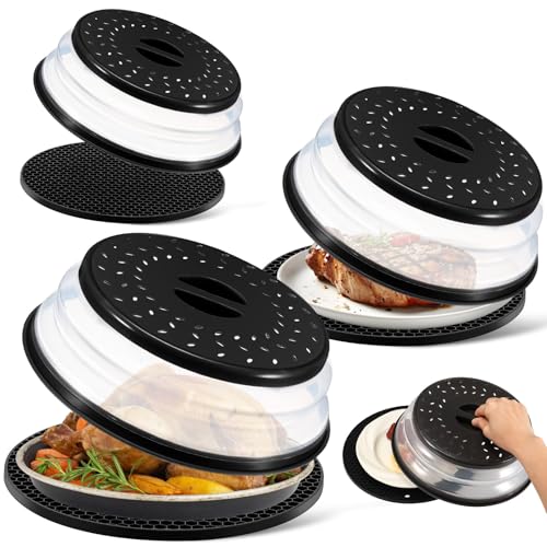 Baderke 3 Set Microwave Food Cover and Silicone Mat 78 105 12 Microwave Splatter Cover for Food Collapsible Vented Microwave Splatter Guard Lid Microwave Plate Dish Cover with Handle - Image 1