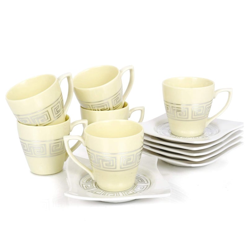 Urban Snackers Porcelain Tea Cup with Saucer Set 80Ml Yellow 12 Pieces for Home Office Gift - Image 1
