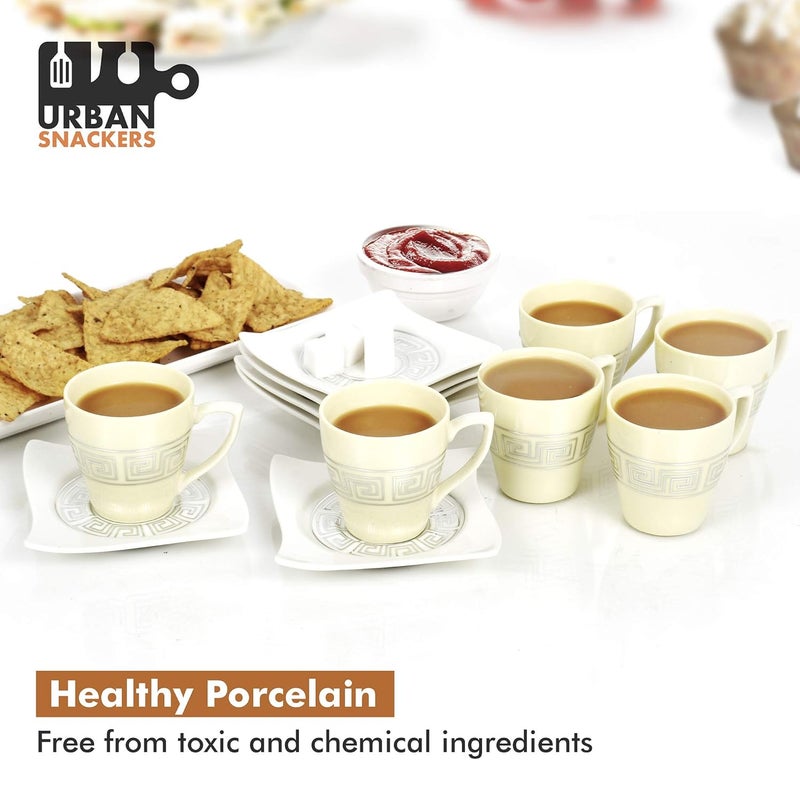 Urban Snackers Porcelain Tea Cup with Saucer Set 80Ml Yellow 12 Pieces for Home Office Gift - Image 2