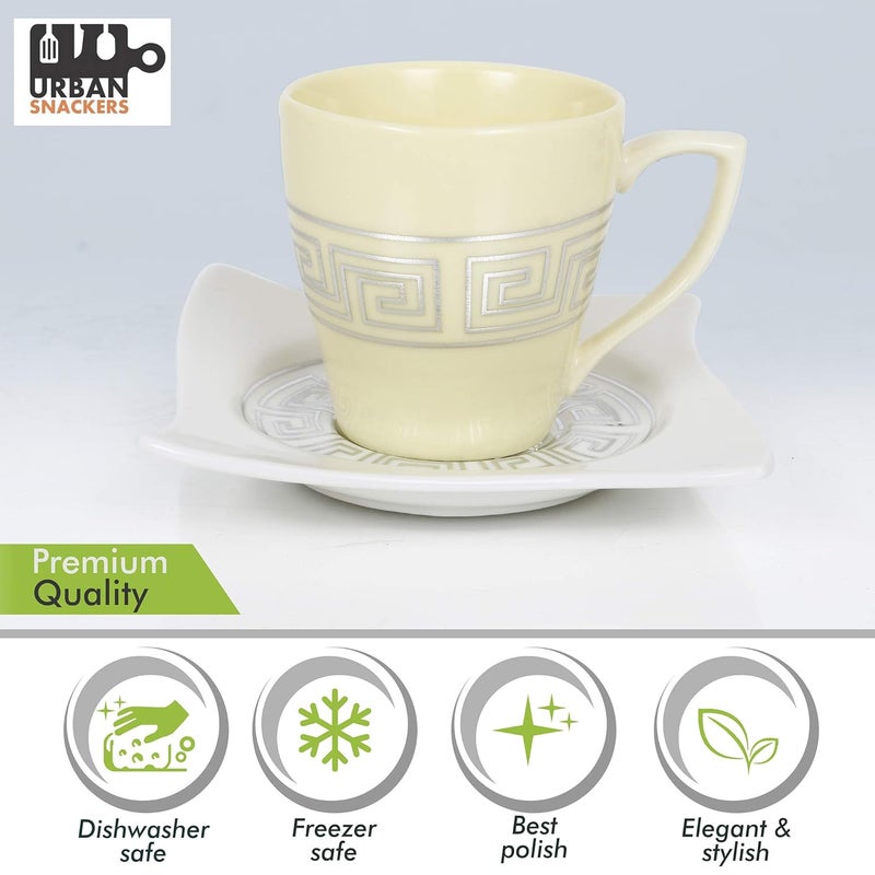 Urban Snackers Porcelain Tea Cup with Saucer Set 80Ml Yellow 12 Pieces for Home Office Gift - Image 3