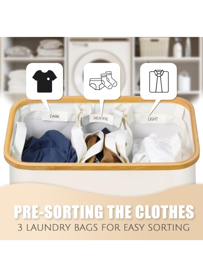 RATSAW Laundry Basket 3 Section Extra Large Laundry Hampers With Lid Laundry Laundry Bag Divided Hamper With Removable Bags Foldable for Bathroom Bedroom Beige 160 L - Image 3