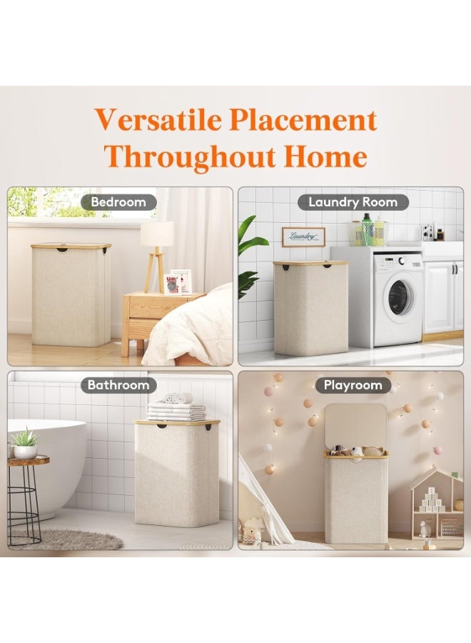 RATSAW Laundry Basket 3 Section Extra Large Laundry Hampers With Lid Laundry Laundry Bag Divided Hamper With Removable Bags Foldable for Bathroom Bedroom Beige 160 L - Image 4