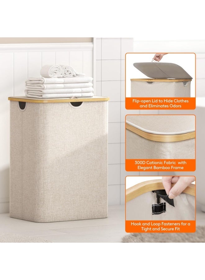 RATSAW Laundry Basket 3 Section Extra Large Laundry Hampers With Lid Laundry Laundry Bag Divided Hamper With Removable Bags Foldable for Bathroom Bedroom Beige 160 L - Image 5