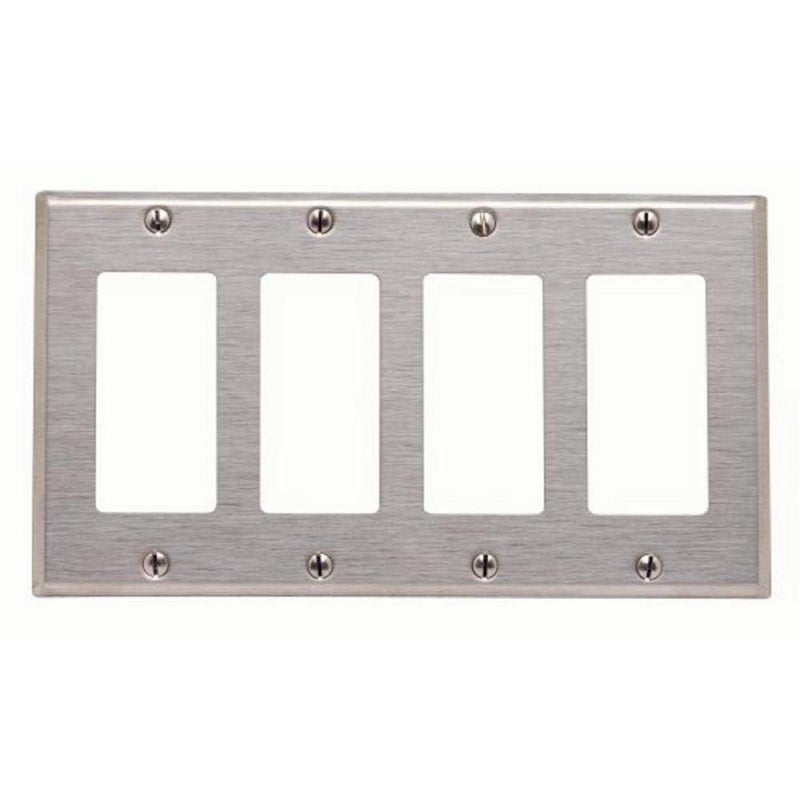 Leviton 4Gang Decora Wallplate Standard Size NonMagnetic Stainless Steel 8441240