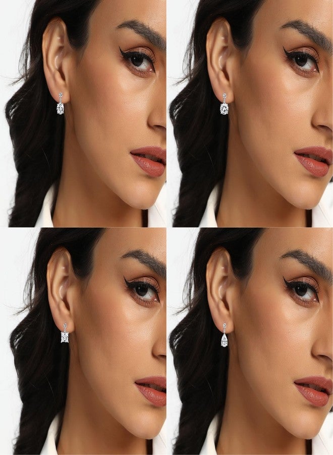 MDFUN 4 Pairs Teardrop Dangle Stud Earrings Set for Women, 18K White Gold Plated Round Princess Cut Clear Cubic Zirconia Tear Drop Dangle Stud Earrings Hypoallergenic Jewelry - Image 2
