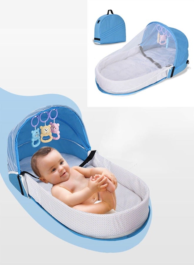 NIBEMINENT Portable Baby Bed Travel Bassinet with Mosquito Net and Awning, Foldable Infant Crib, 0-12 Months Baby Cots  - Image 1