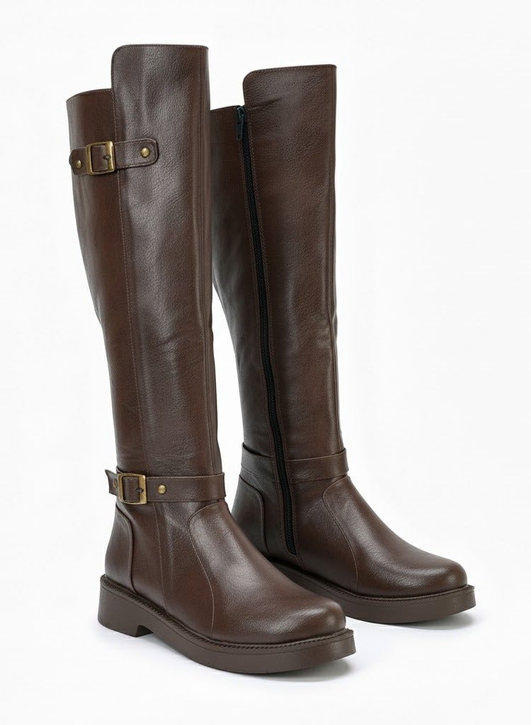 لايف ستيلاش  بوت طويل بكعب متوسط من الجلد أنيق LB-41 - بني - Image 2