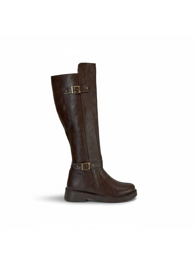 لايف ستيلاش  بوت طويل بكعب متوسط من الجلد أنيق LB-41 - بني - Image 4