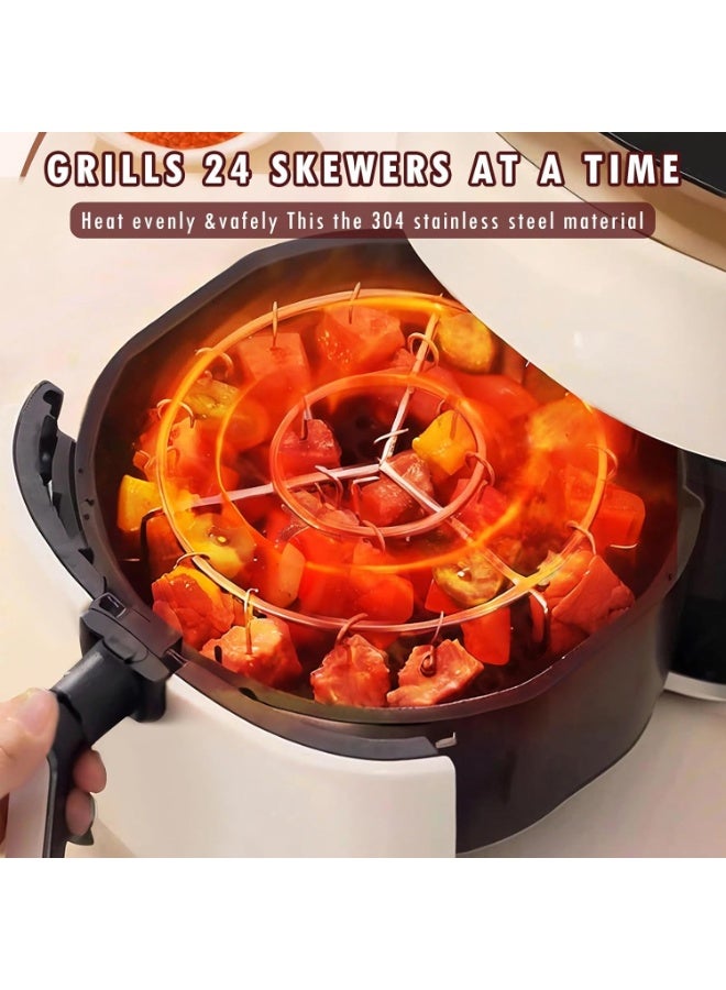 Bukela 2PCS Air Fryer Rack Round, 6 Inch Air Fryer Skewer Stand, Stainless Steel Hanging Oven Skewers Rack Accessories, With 24 Skewer, Multifunctional Grill for Cooking Kebabs Skewers - Image 3