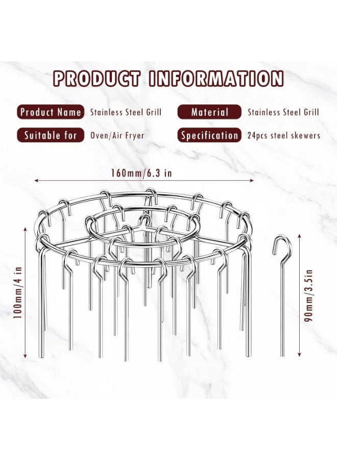 Bukela 2PCS Air Fryer Rack Round, 6 Inch Air Fryer Skewer Stand, Stainless Steel Hanging Oven Skewers Rack Accessories, With 24 Skewer, Multifunctional Grill for Cooking Kebabs Skewers - Image 2