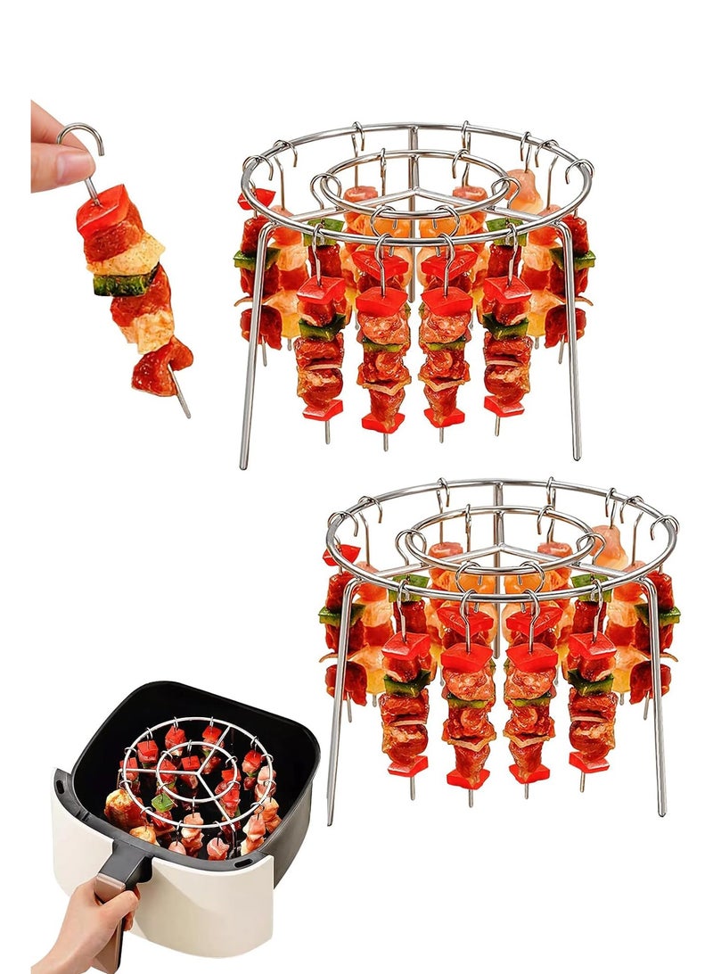 Bukela 2PCS Air Fryer Rack Round, 6 Inch Air Fryer Skewer Stand, Stainless Steel Hanging Oven Skewers Rack Accessories, With 24 Skewer, Multifunctional Grill for Cooking Kebabs Skewers - Image 1