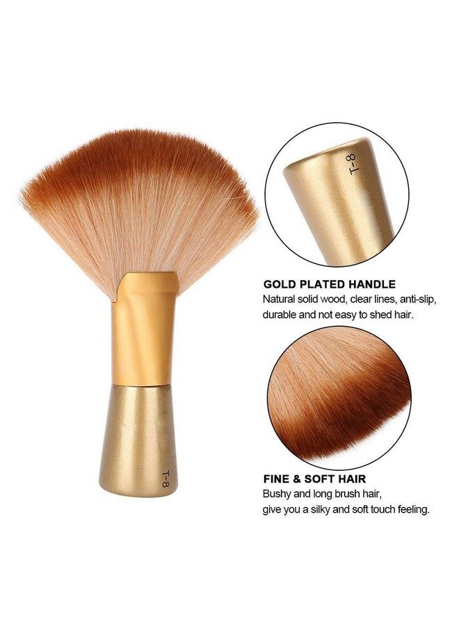 Oumij فرشاة تنظيف الرقبة الناعمة الكبيرة على شكل مروحة لمصففي الشعر وصالونات التجميل - فرشاة ذهبية طويلة لتنظيف الشعر والوجه وأدوات قص الشعر لتنظيف الوجه وشعر الرقبة - Image 4