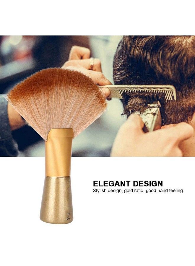 Oumij فرشاة تنظيف الرقبة الناعمة الكبيرة على شكل مروحة لمصففي الشعر وصالونات التجميل - فرشاة ذهبية طويلة لتنظيف الشعر والوجه وأدوات قص الشعر لتنظيف الوجه وشعر الرقبة - Image 3