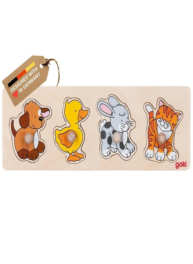GOKI Wooden Peg Puzzle for Toddlers - Montessori Inspired Learning Toys for Toddlers I Farm Animals Knob Puzzle Ages 1+ Develops Fine Motor Skills and Shape Recognition I Designed with Love in Germany - Image 1