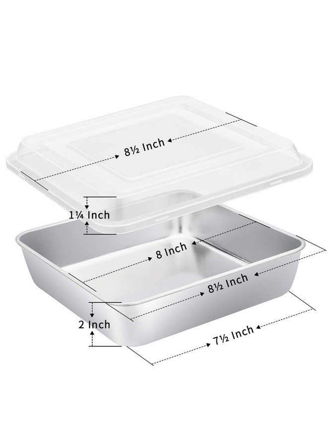 إي-فار صينية خبز مربعة من إي-فار مقاس 8 × 8 بوصة مع غطاء، صينية كيك براوني مربعة من الفولاذ المقاوم للصدأ، مناسبة لفرن الخبز المحمص، غير سامة وصحية، سهلة التخزين وآمنة للاستخدام في غسالة الأطباق - قطعتان (صينية واحدة + غطاء واحد) - Image 2