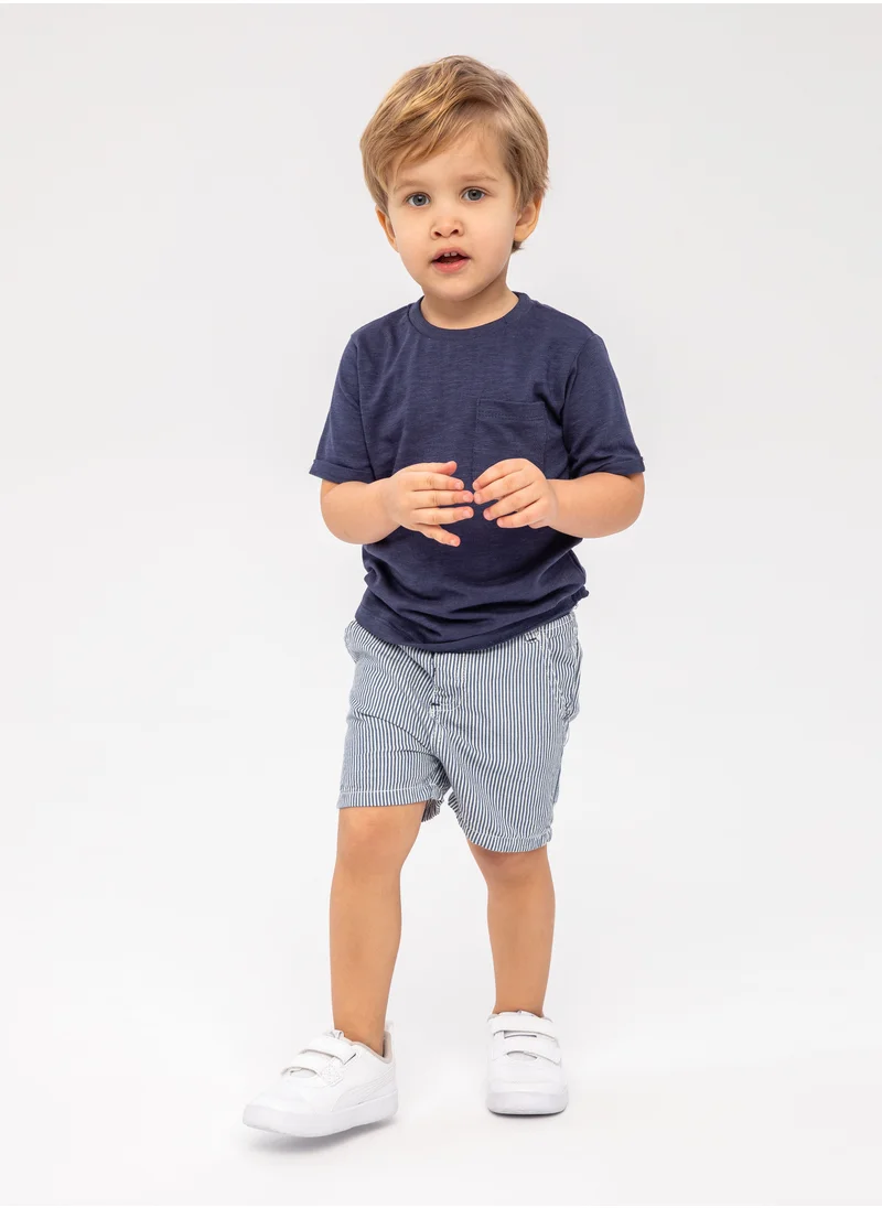 مينوتي Kids Belted Striped Denim Short