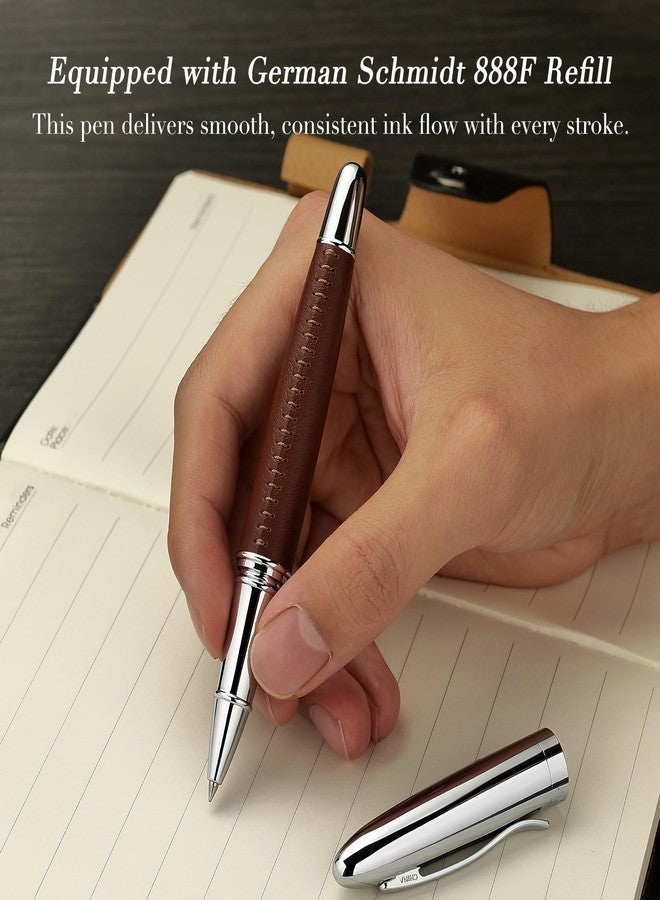 BEILUNER 318 Luxury Leather Pen, Hand-Stitched Premium Leather, Chrome-Plated Finish, Schmidt Ink Refill, Fancy Rollerball Pen Gift Set for Men & Women, Executive Writing, Nice Designer pen - Image 4