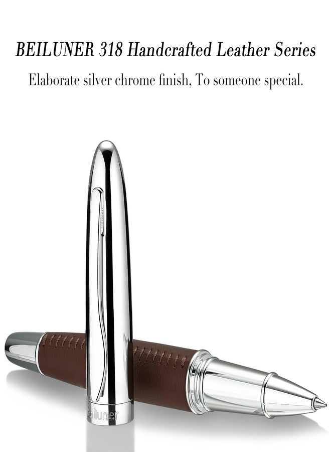 BEILUNER 318 Luxury Leather Pen, Hand-Stitched Premium Leather, Chrome-Plated Finish, Schmidt Ink Refill, Fancy Rollerball Pen Gift Set for Men & Women, Executive Writing, Nice Designer pen - Image 2