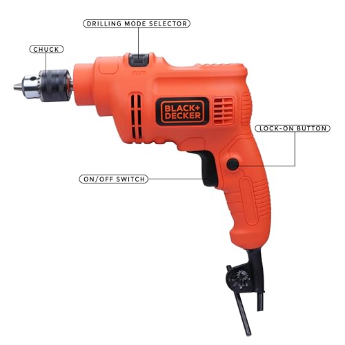 BLACK+DECKER KR5010 550W 10mm 2800 RPM Corded Single Speed Hammer Drill Driver Machine For Home & DIY Use for drilling into masonry, steel and wood, 1 Year Warranty, ORANGE & BLACK - Image 3