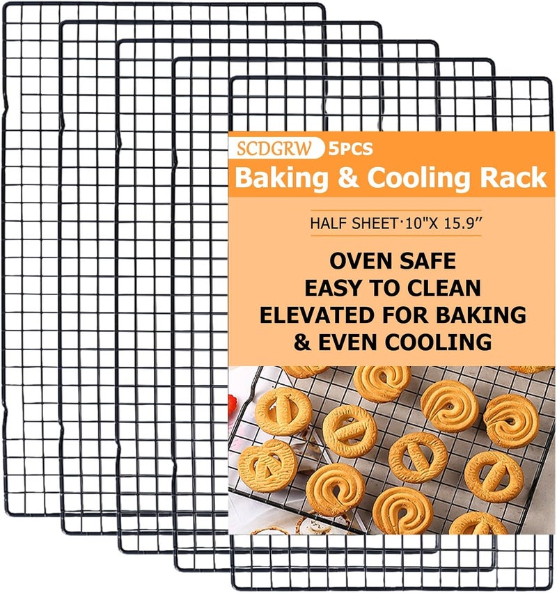 SCDGRW 5PCS Cooling Racks for Cooking and Baking 10" x 16" Wire Rack Baking Rack, Cookie Rack, Heavy Duty Stainless Steel Wire Rack for Grilling, Roasting, Cooking, Drying - Image 1