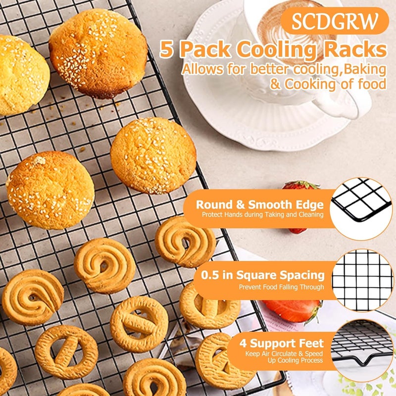 SCDGRW 5PCS Cooling Racks for Cooking and Baking 10" x 16" Wire Rack Baking Rack, Cookie Rack, Heavy Duty Stainless Steel Wire Rack for Grilling, Roasting, Cooking, Drying - Image 2